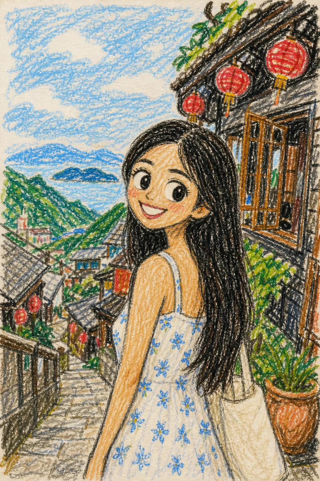 صورة شخصية خيالية: رسم أطفال بأقلام الشمع